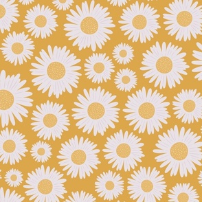 Large white daisy print on yellow background