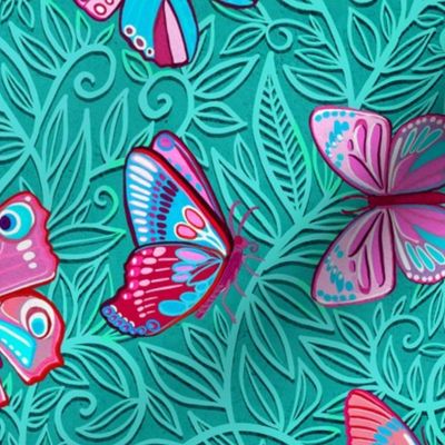Butterfly Art Nouveau in Pink and Turquoise for custom request large print