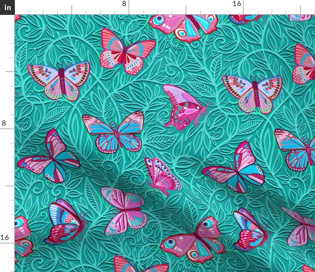 Butterfly Art Nouveau in Pink and Turquoise for custom request large print