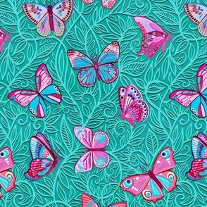 Butterfly Art Nouveau in Pink and Turquoise for custom request small print