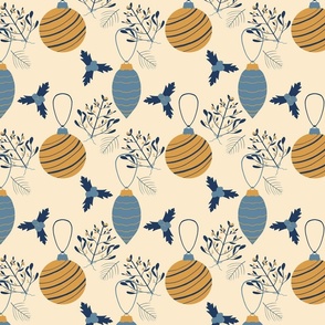 Ornaments and mistletoe - blue and yellow