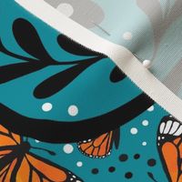 Large 27x18 Fat Quarter Panel Save the Monarchs on Turquoise for Tea Towel or Wall Hanging