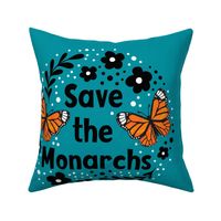 18x18 Panel Save the Monarchs on Turquoise for DIY Throw Pillow or Cushion Cover