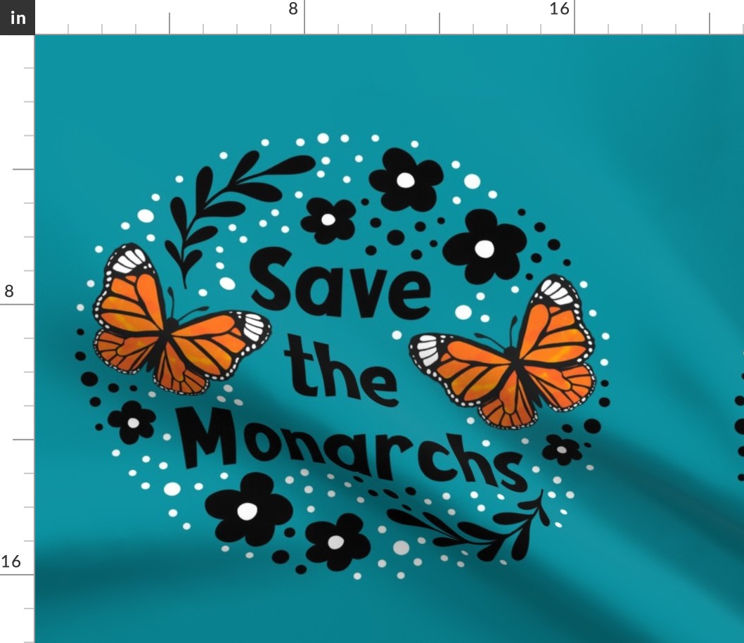 18x18 Panel Save the Monarchs on Turquoise for DIY Throw Pillow or Cushion Cover