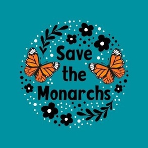 6" Circle Panel Save the Monarchs on Turquoise for Embroidery Hoop Projects Quilt Squares
