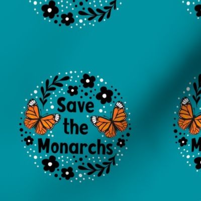 4" Circle Panel Save the Monarchs on Turquoise for Embroidery Hoop Projects Quilt Squares Iron On Patches