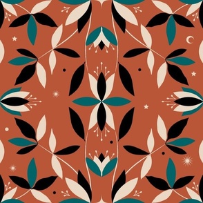 Terracotta symmetrical flowers - WALLPAPER