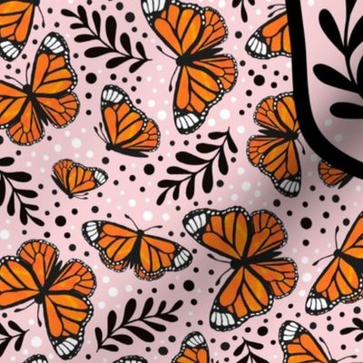 Large 27x18 Fat Quarter Panel Save the Monarchs on Pink for Wall Hanging or Tea Towel