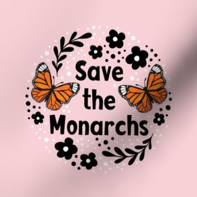 6" Circle Panel Save the Monarchs on Pink for Embroidery Hoop Projects Quilt Squares