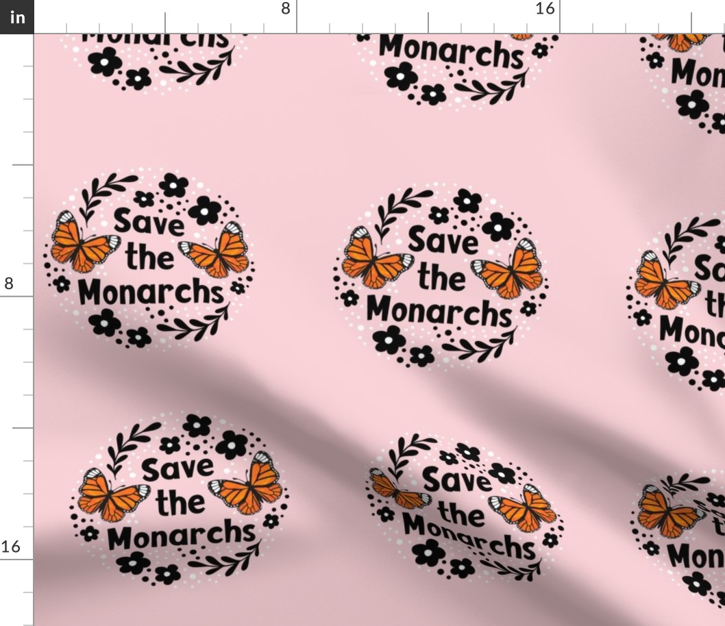 6" Circle Panel Save the Monarchs on Pink for Embroidery Hoop Projects Quilt Squares