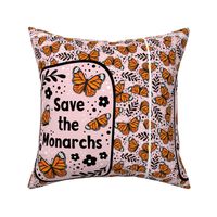 14x18 Panel Save the Monarchs on Pink for DIY Garden Flag Small Wall Hanging or Hand Towel