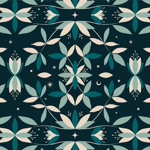 Blue symmetrical flowers - TEA TOWEL