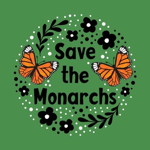 18x18 Panel Save the Monarchs on Green for DIY Throw Pillow or Cushion Cover