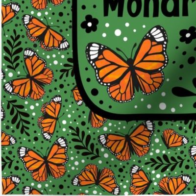 14x18 Panel Save the Monarchs on Green for DIY Garden Flag Small Wall Hanging or Hand Towel