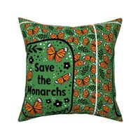 14x18 Panel Save the Monarchs on Green for DIY Garden Flag Small Wall Hanging or Hand Towel
