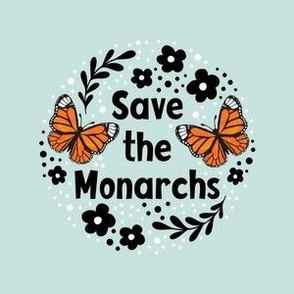 4" Circle Panel Save the Monarchs on Pale Seaglass Aqua for Embroidery Hoop Projects Quilt Squares Iron On Patches