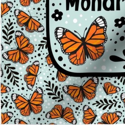 14x18 Panel Save the Monarchs on Pale Seaglass Aqua for DIY Garden Flag Small Wall Hanging or Hand Towel