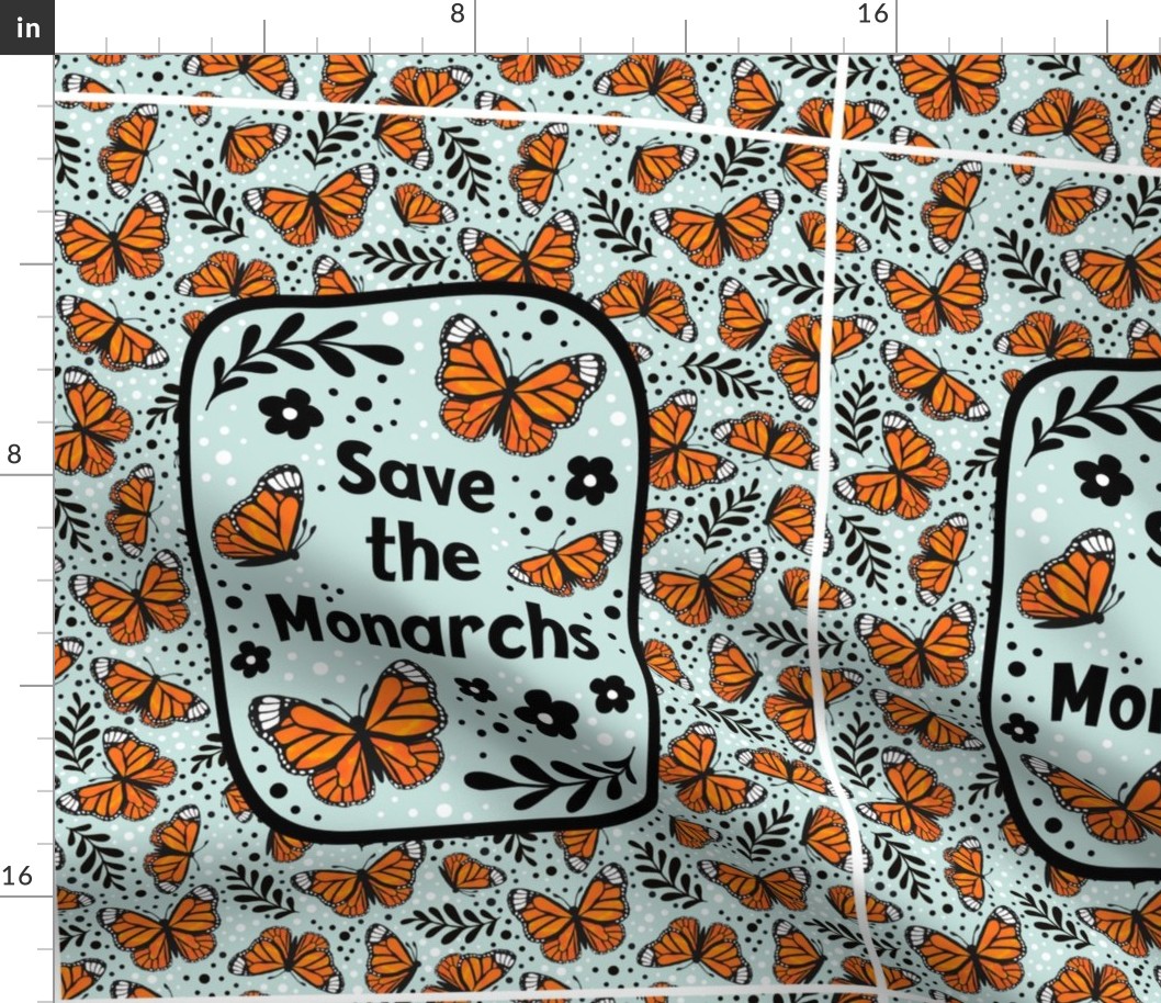 14x18 Panel Save the Monarchs on Pale Seaglass Aqua for DIY Garden Flag Small Wall Hanging or Hand Towel