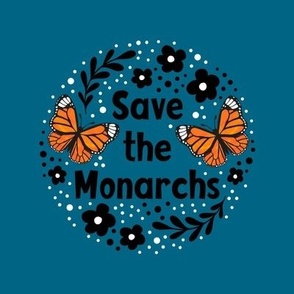 6" Circle Panel Save the Monarchs on Deep Turquoise Blue for Embroidery Hoop Projects Quilt Squares