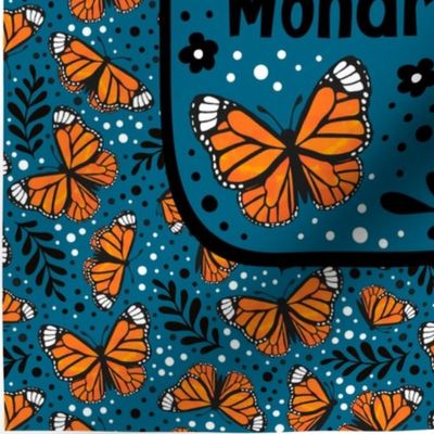 14x18 Panel Save the Monarchs on Deep Turquoise Blue for DIY Garden Flag Small Wall Hanging or Hand Towel