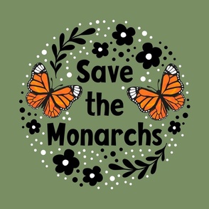18x18 Panel Save the Monarchs on Moss Green for DIY Throw Pillow Cushion Cover or Tote Bag