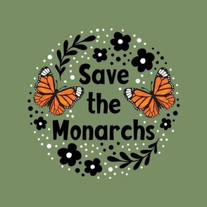 6" Circle Panel Save the Monarchs on Moss Green for Embroidery Hoop Projects Quilt Squares