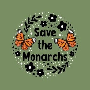 4" Circle Panel Save the Monarchs on Moss Green for Embroidery Hoop Projects Quilt Squares Iron On Patches