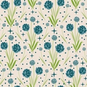 Sweet Teal Allium Dreams on Tan Background: Small
