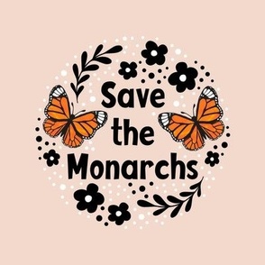 6" Circle Panel Save the Monarchs on Pale Blush Pink for Embroidery Hoop Projects Quilt Squares