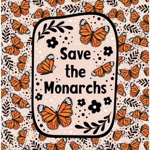 14x18 Panel Save the Monarchs on Pale Blush Pink for DIY Garden Flag Small Wall Hanging or Hand Towel