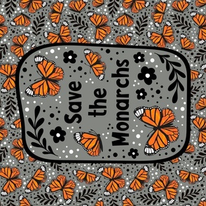 Large 27x18 Fat Quarter Panel Save the Monarchs on Slate Grey for Wall Hanging or Tea Towel