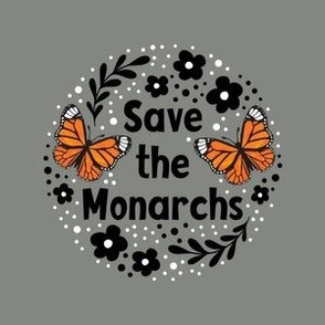 4" Circle Panel Save the Monarchs on Slate Grey for Embroidery Hoop Projects Quilt Squares Iron On Patches