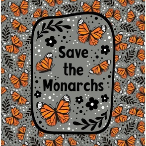 14x18 Panel Save the Monarchs on Slate Grey for DIY Garden Flag Wall Hanging or Small Hand Towel