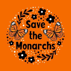 18x18 Fat Quarter Panel Save the Monarchs on Orange for DIY Cushion Covers Throw Pillows or Tote Bags