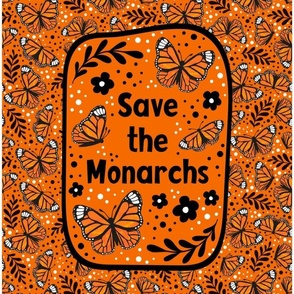 14x18 Panel Save the Monarchs on Orange for DIY Garden Flag Small Wall Hanging or Hand Towel