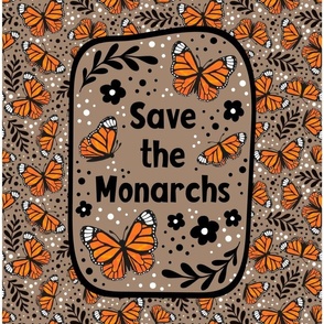 14x18 Panel Save the Monarchs on Tan for DIY Garden Flags Small Wall Hangings or Hand Towels