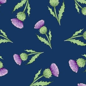 Thistles ditsy on night sky navy - medium-large scale