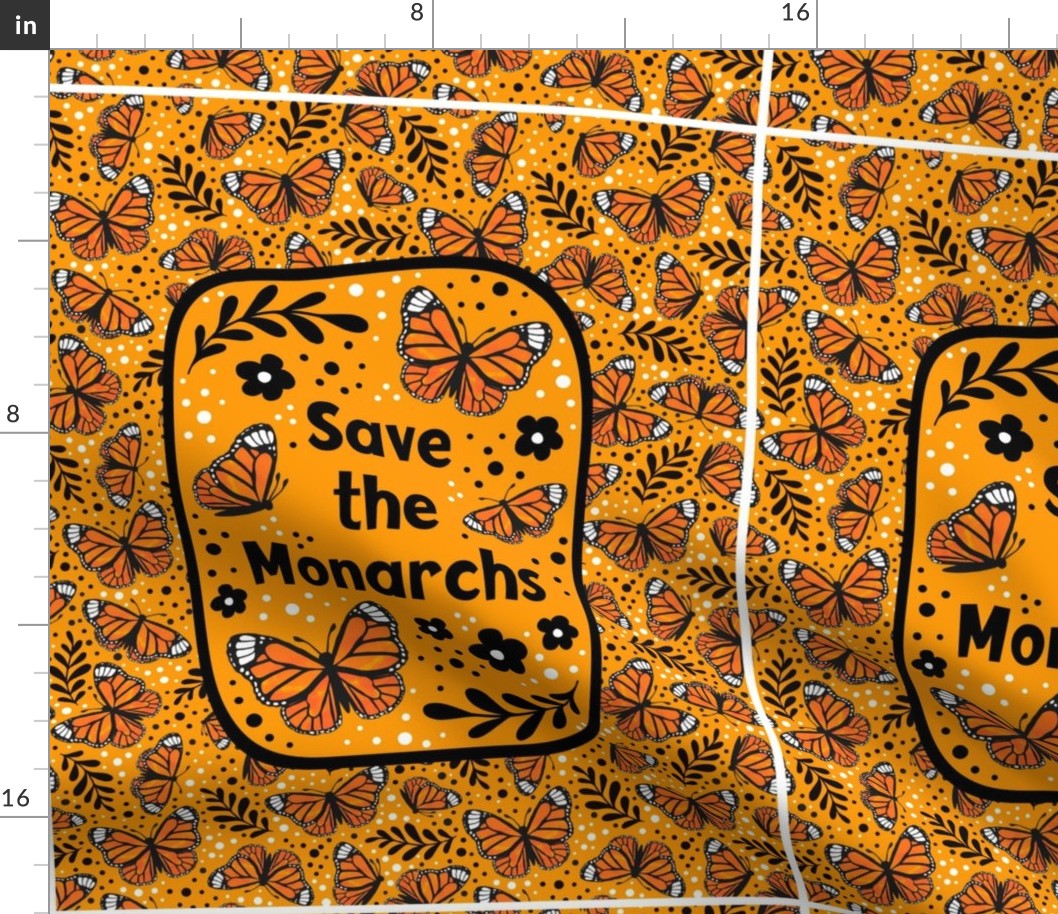 14x18 Panel Save the Monarchs on Yellow Gold for DIY Garden Flag Small Wall Hangings or Hand Towels