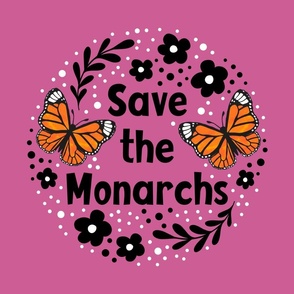 18x18 Panel Save the Monarchs on Raspberry Pink for DIY Throw Pillow Cushion Cover or Tote Bag