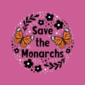 4" Circle Panel Save the Monarchs on Raspberry Pink for Embroidery Hoop Projects Quilt Squares Iron On Patches