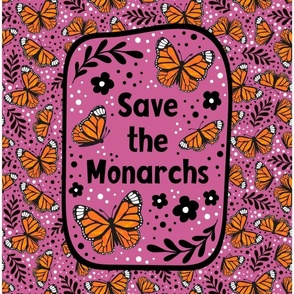 14x18 Panel Save the Monarchs on Raspberry Pink for DIY Garden Flags Small Wall Hangings Hand Towels