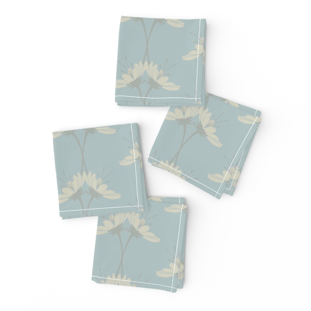 Tall, intertwined flowers linked vertically_teal, dark gray, cream