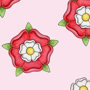 Tudor Rose ditsy pattern on cherry blossom pink - large scale