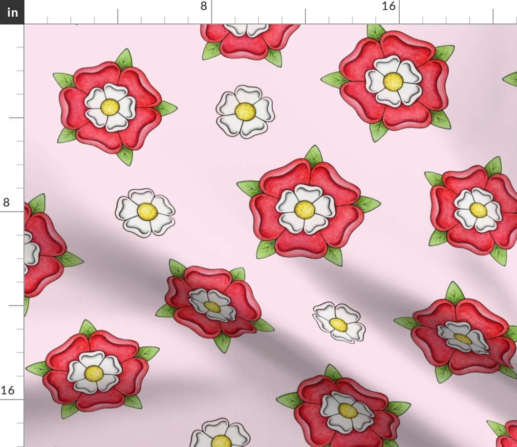 Tudor Rose ditsy pattern on cherry blossom pink - large scale