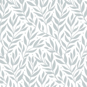 Botanical Leaves for Wallpaper & Fabric in Light Blue & White