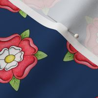 Tudor Rose ditsy pattern on night sky navy - medium scale