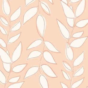 Leaves on branches in cream on rose pink fabric