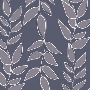Leaves on branches in light purple on lilac color fabric