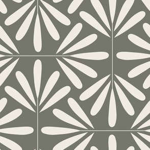 Geofloral | creamy white, limed ash green | art deco floral ogee
