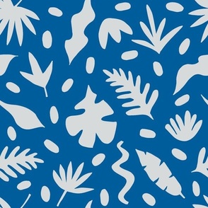 tropical leaves cut out cobalt blue and white